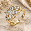 Oro Laminado Multi Stone Ring, Gold Filled Style Flower Design, with White Cubic Zirconia, Polished, Golden Finish, 01.210.0081.1 (One size fits all)