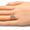 Oro Laminado Multi Stone Ring, Gold Filled Style Heart Design, with White Cubic Zirconia, Polished, Golden Finish, 01.210.0082 (One size fits all)