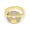 Oro Laminado Multi Stone Ring, Gold Filled Style Heart Design, with White Cubic Zirconia, Polished, Golden Finish, 01.210.0082 (One size fits all)