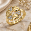 Oro Laminado Multi Stone Ring, Gold Filled Style Heart Design, with White Cubic Zirconia, Polished, Golden Finish, 01.210.0082 (One size fits all)