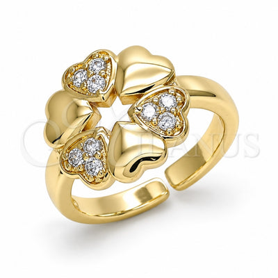 Oro Laminado Multi Stone Ring, Gold Filled Style Heart Design, with White Cubic Zirconia, Polished, Golden Finish, 01.210.0082 (One size fits all)