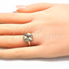 Oro Laminado Multi Stone Ring, Gold Filled Style Heart Design, with Garnet and White Cubic Zirconia, Polished, Golden Finish, 01.210.0082.1 (One size fits all)