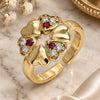 Oro Laminado Multi Stone Ring, Gold Filled Style Heart Design, with Garnet and White Cubic Zirconia, Polished, Golden Finish, 01.210.0082.1 (One size fits all)