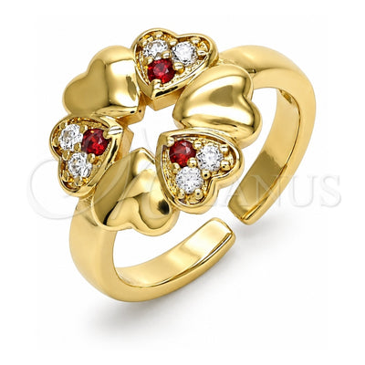 Oro Laminado Multi Stone Ring, Gold Filled Style Heart Design, with Garnet and White Cubic Zirconia, Polished, Golden Finish, 01.210.0082.1 (One size fits all)
