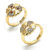 Oro Laminado Multi Stone Ring, Gold Filled Style Heart Design, with Garnet and White Cubic Zirconia, Polished, Golden Finish, 01.210.0082.1 (One size fits all)