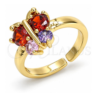 Oro Laminado Multi Stone Ring, Gold Filled Style Butterfly Design, with Multicolor Cubic Zirconia, Polished, Golden Finish, 01.210.0083 (One size fits all)