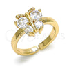 Oro Laminado Multi Stone Ring, Gold Filled Style Butterfly Design, with White Cubic Zirconia, Polished, Golden Finish, 01.210.0083.1 (One size fits all)