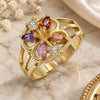 Oro Laminado Multi Stone Ring, Gold Filled Style Flower Design, with Multicolor Cubic Zirconia, Polished, Golden Finish, 01.210.0084 (One size fits all)