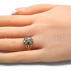Oro Laminado Multi Stone Ring, Gold Filled Style Flower Design, with White Cubic Zirconia, Polished, Golden Finish, 01.210.0084.1 (One size fits all)