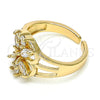 Oro Laminado Multi Stone Ring, Gold Filled Style Flower Design, with White Cubic Zirconia, Polished, Golden Finish, 01.210.0084.1 (One size fits all)