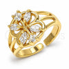 Oro Laminado Multi Stone Ring, Gold Filled Style Flower Design, with White Cubic Zirconia, Polished, Golden Finish, 01.210.0084.1 (One size fits all)