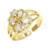 Oro Laminado Multi Stone Ring, Gold Filled Style Flower Design, with White Cubic Zirconia, Polished, Golden Finish, 01.210.0084.1 (One size fits all)
