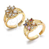 Oro Laminado Multi Stone Ring, Gold Filled Style Flower Design, with White Cubic Zirconia, Polished, Golden Finish, 01.210.0084.1 (One size fits all)