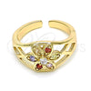 Oro Laminado Multi Stone Ring, Gold Filled Style Flower Design, with Multicolor Cubic Zirconia, Polished, Golden Finish, 01.210.0085 (One size fits all)