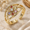 Oro Laminado Multi Stone Ring, Gold Filled Style Flower Design, with Multicolor Cubic Zirconia, Polished, Golden Finish, 01.210.0085 (One size fits all)