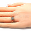 Oro Laminado Multi Stone Ring, Gold Filled Style Flower Design, with White Cubic Zirconia, Polished, Golden Finish, 01.210.0085.1 (One size fits all)