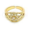 Oro Laminado Multi Stone Ring, Gold Filled Style Flower Design, with White Cubic Zirconia, Polished, Golden Finish, 01.210.0085.1 (One size fits all)
