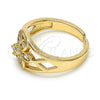 Oro Laminado Multi Stone Ring, Gold Filled Style Flower Design, with White Cubic Zirconia, Polished, Golden Finish, 01.210.0085.1 (One size fits all)