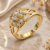 Oro Laminado Multi Stone Ring, Gold Filled Style Flower Design, with White Cubic Zirconia, Polished, Golden Finish, 01.210.0085.1 (One size fits all)