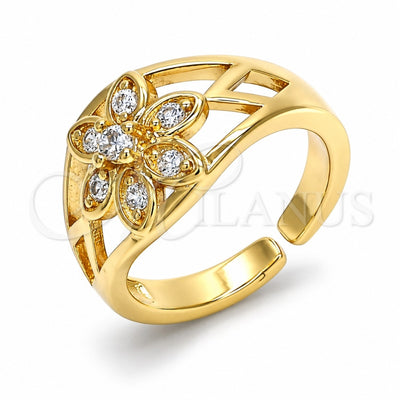 Oro Laminado Multi Stone Ring, Gold Filled Style Flower Design, with White Cubic Zirconia, Polished, Golden Finish, 01.210.0085.1 (One size fits all)