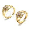 Oro Laminado Multi Stone Ring, Gold Filled Style Flower Design, with White Cubic Zirconia, Polished, Golden Finish, 01.210.0085.1 (One size fits all)