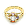 Oro Laminado Multi Stone Ring, Gold Filled Style with Multicolor Cubic Zirconia, Polished, Golden Finish, 01.210.0086 (One size fits all)