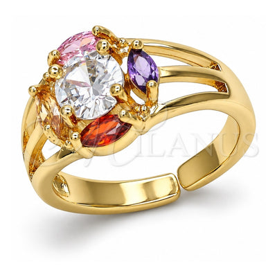 Oro Laminado Multi Stone Ring, Gold Filled Style with Multicolor Cubic Zirconia, Polished, Golden Finish, 01.210.0086 (One size fits all)