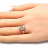 Oro Laminado Multi Stone Ring, Gold Filled Style Flower and Turtle Design, with White Cubic Zirconia, Polished, Golden Finish, 01.210.0087 (One size fits all)