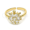 Oro Laminado Multi Stone Ring, Gold Filled Style Flower and Turtle Design, with White Cubic Zirconia, Polished, Golden Finish, 01.210.0087 (One size fits all)