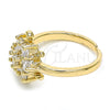 Oro Laminado Multi Stone Ring, Gold Filled Style Flower and Turtle Design, with White Cubic Zirconia, Polished, Golden Finish, 01.210.0087 (One size fits all)