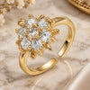 Oro Laminado Multi Stone Ring, Gold Filled Style Flower and Turtle Design, with White Cubic Zirconia, Polished, Golden Finish, 01.210.0087 (One size fits all)