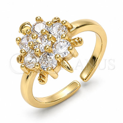Oro Laminado Multi Stone Ring, Gold Filled Style Flower and Turtle Design, with White Cubic Zirconia, Polished, Golden Finish, 01.210.0087 (One size fits all)