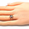Oro Laminado Multi Stone Ring, Gold Filled Style Flower and Turtle Design, with Multicolor Cubic Zirconia, Polished, Golden Finish, 01.210.0087.1 (One size fits all)