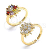 Oro Laminado Multi Stone Ring, Gold Filled Style Flower and Turtle Design, with Multicolor Cubic Zirconia, Polished, Golden Finish, 01.210.0087.1 (One size fits all)