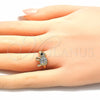 Oro Laminado Multi Stone Ring, Gold Filled Style Elephant Design, with White and Black Cubic Zirconia, Polished, Golden Finish, 01.210.0088 (One size fits all)