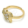 Oro Laminado Multi Stone Ring, Gold Filled Style Elephant Design, with White and Black Cubic Zirconia, Polished, Golden Finish, 01.210.0088 (One size fits all)