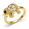 Oro Laminado Multi Stone Ring, Gold Filled Style Elephant Design, with White and Black Cubic Zirconia, Polished, Golden Finish, 01.210.0088 (One size fits all)