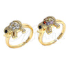 Oro Laminado Multi Stone Ring, Gold Filled Style Elephant Design, with White and Black Cubic Zirconia, Polished, Golden Finish, 01.210.0088 (One size fits all)
