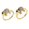 Oro Laminado Multi Stone Ring, Gold Filled Style Elephant Design, with Multicolor and Black Cubic Zirconia, Polished, Golden Finish, 01.210.0088.1 (One size fits all)