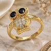 Oro Laminado Multi Stone Ring, Gold Filled Style Owl Design, with White and Black Cubic Zirconia, Polished, Golden Finish, 01.210.0089 (One size fits all)
