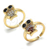 Oro Laminado Multi Stone Ring, Gold Filled Style Owl Design, with White and Black Cubic Zirconia, Polished, Golden Finish, 01.210.0089 (One size fits all)