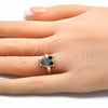 Oro Laminado Multi Stone Ring, Gold Filled Style Owl Design, with Multicolor and Black Cubic Zirconia, Polished, Golden Finish, 01.210.0089.1 (One size fits all)