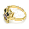 Oro Laminado Multi Stone Ring, Gold Filled Style Owl Design, with Multicolor and Black Cubic Zirconia, Polished, Golden Finish, 01.210.0089.1 (One size fits all)