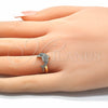 Oro Laminado Multi Stone Ring, Gold Filled Style Dolphin Design, with White and Black Cubic Zirconia, Polished, Golden Finish, 01.210.0090 (One size fits all)