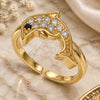Oro Laminado Multi Stone Ring, Gold Filled Style Dolphin Design, with White and Black Cubic Zirconia, Polished, Golden Finish, 01.210.0090 (One size fits all)