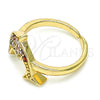 Oro Laminado Multi Stone Ring, Gold Filled Style Dolphin Design, with Multicolor and Black Cubic Zirconia, Polished, Golden Finish, 01.210.0090.1 (One size fits all)