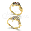 Oro Laminado Multi Stone Ring, Gold Filled Style Dolphin Design, with Multicolor and Black Cubic Zirconia, Polished, Golden Finish, 01.210.0090.1 (One size fits all)