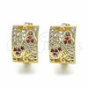 Oro Laminado Huggie Hoop, Gold Filled Style Heart Design, with Garnet and White Micro Pave, Polished, Golden Finish, 02.266.0039.1.20