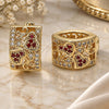 Oro Laminado Huggie Hoop, Gold Filled Style Heart Design, with Garnet and White Micro Pave, Polished, Golden Finish, 02.266.0039.1.20