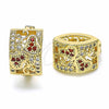 Oro Laminado Huggie Hoop, Gold Filled Style Heart Design, with Garnet and White Micro Pave, Polished, Golden Finish, 02.266.0039.1.20